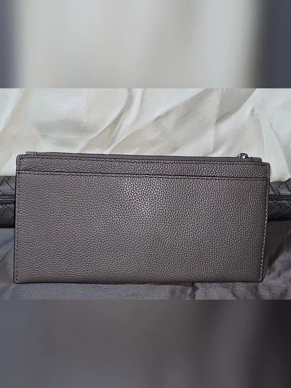 Authentic Michael Kors Women's Pebbled Leather Long Slim Wallet in Gray